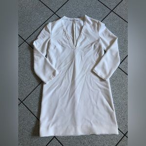 Maje V Neck Sheath Dress in White/Cream Size 1 Small Fuzzy Trim